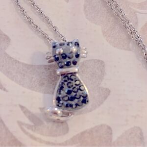 925 Sterling Silver Mini Kitty Cat Pendant .75” on 925 Sterling Silver Chain 18”